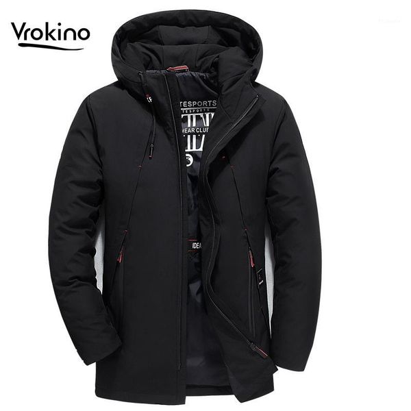 

vrokino 2019 new white duck down black down jacket men's slim mid-length hooded jacket large size s-4xl1