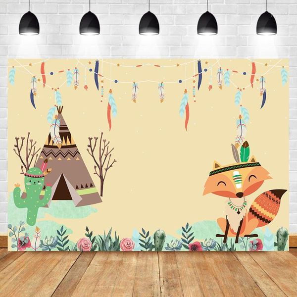 

background material neoback woodland baby shower pography bohemain boho tribal teepee cactus birthday banner po backdrops1