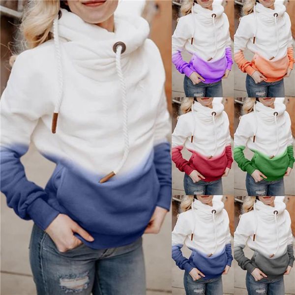 

long sleeve sweatshirts autumn winter gradient fashion women designer clothing turtle neck hoodies womens casual pullover, Black