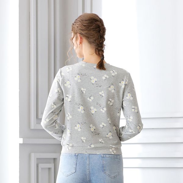 

2021 autumn trend fashion small margarita printed crew neck pullover long versatile sleeve female sweatshirt 7nbm, Black