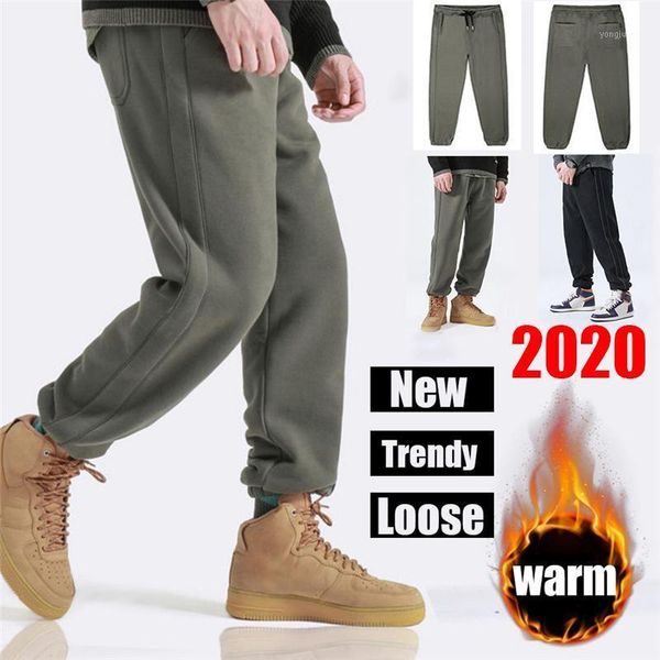 

joggers sweatpants men 2020 loose trousers winter warm plus velvet thick pants male outdoor fashion elastic waist workout pants1, Black