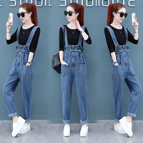 

women's overalls mother pants 2020 new korean version of loose summer and autumn women's denim high waist overalls suspenders, Blue