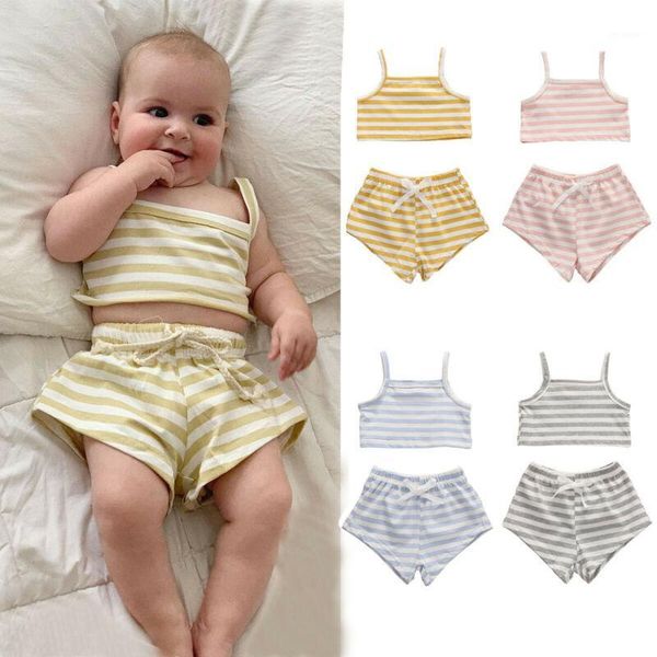 

2020 newborn clothing sets kid baby girl boy striped clothes vest shorts summer outfit set girls sleeveless sets1, White