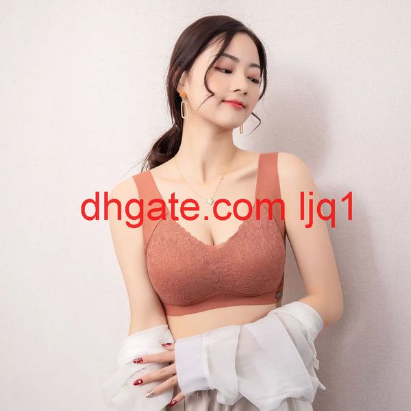 

2020 new thai latex underwear without steel ring lace underwear women collagen women's adjustable bra, Red;black