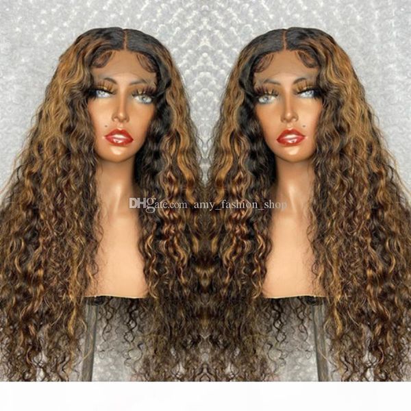 

highlight wig 13x6 lace front human hair wigs ombre color jerry curly wig brazilian 5*5'' silk wig pre-plucked remy hair, Black;brown