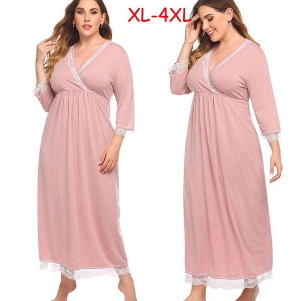 

women's sleepwear 2021 oversize xl-4xl women nightgowns summer solid lace splice night dress underwear gown sleepshirts, Black;red