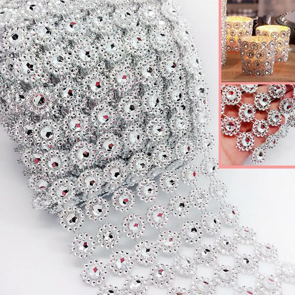 

1 yard 6 rows gold silver flower ribbon tape sparkle diamond mesh wrap crystal rhinestone diy wedding party decor