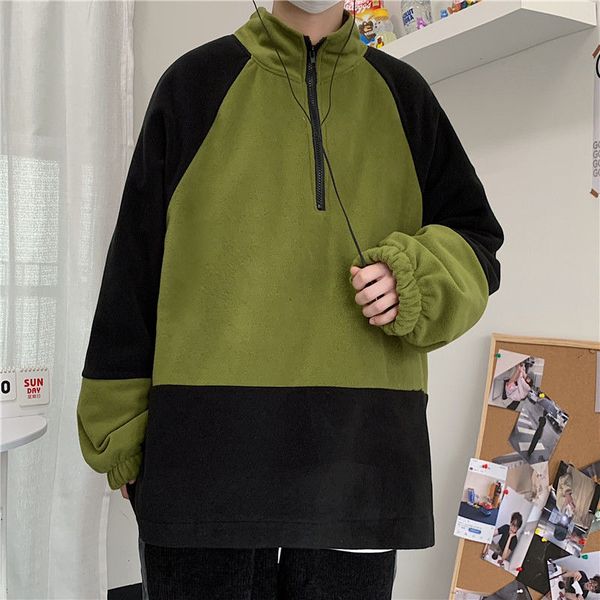 

korean plus fleece hoodie men's warm fashion casual sweatshirt men streetwear loose hip-hop retro pullover hoodies mens m-xl, Black