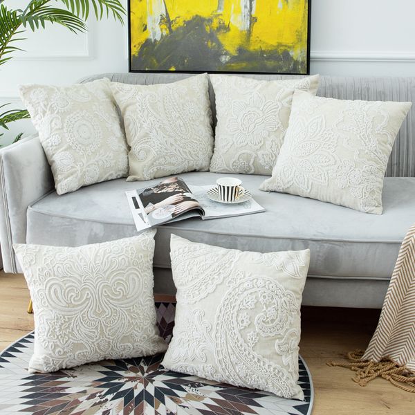 Capa de almofada de marfim capa floral tampa de algodão suqare bordado travesseiro 45x45cm decoração de casa para sofá-cama 201123