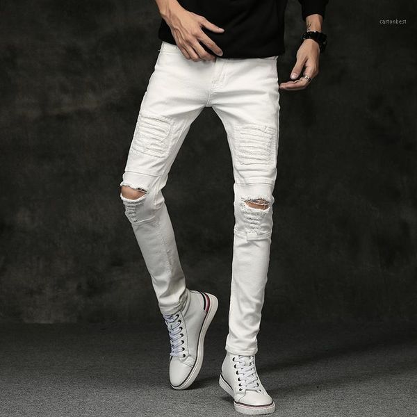 

men's jeans european american style hole casual pencil pants fashion cotton high stretch quality denim pants1, Blue