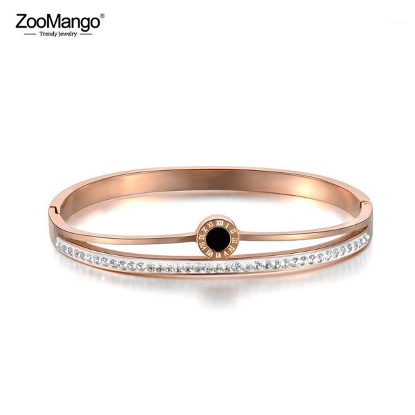 

zoomango classic titanium steel roman numerals bracelets & bangles rhinestone engagement bangle jewelry for women zb180311, Black