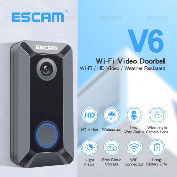 

doorbells escam v6 720p wireless doorbell video camera cloud storage waterproof home security with battery indoor dingdong chime