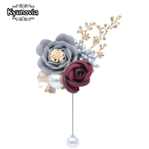

pins, brooches kyunovia fashion pearl fabric flower brooch pin cardigan shirt clother shawl women scarves collar lapel d1161, Gray