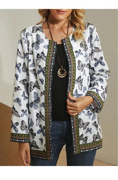 

outerwears casual female clothes spring autumn loose cardigan plus size womens coats crew neck butterfly printed ladies, Black;brown