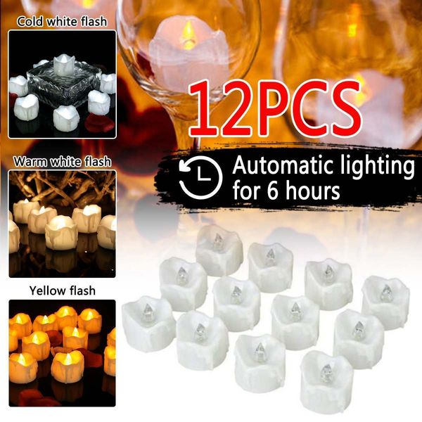 12/ Timing LED Candela Ricaricabile Lampada Fiamma Lampeggiante Tea Light Home Wedding Birthday Party Decor Timer Tealight LJ201018