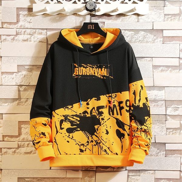 

japan style casual o-neck spring autumn print hoodie sweatshirt men's thick fleece hip hop high streetwear clothes 201113, Black