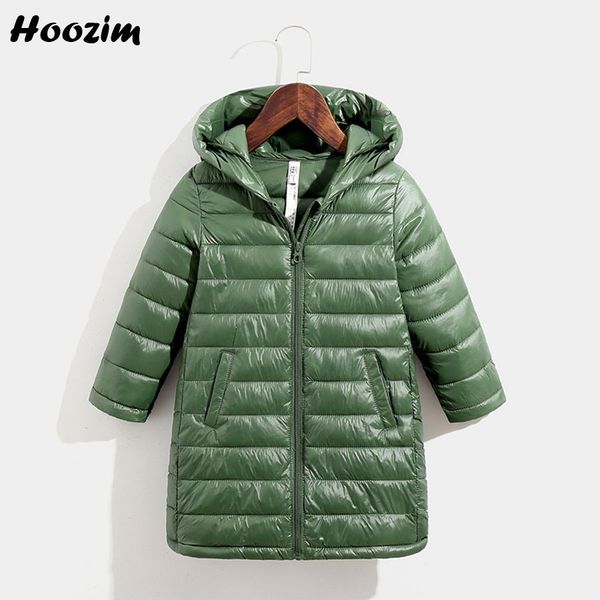 

army green ultral light jacket boy 18m-11 years fashion black hooded parka baby high street minimalist solid long coat for girls 201102, Blue;gray