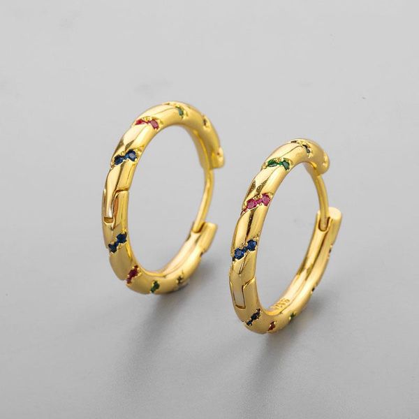 

hoop & huggie 925 sterling silver circle round earring for women charming cz earrings wedding party jewelry, Golden;silver