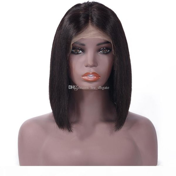 

short bob wig for women 13x4 lace frontal wigs middle part with baby hair remy human hair wigs pre-colored brazilian wigs, Black;brown