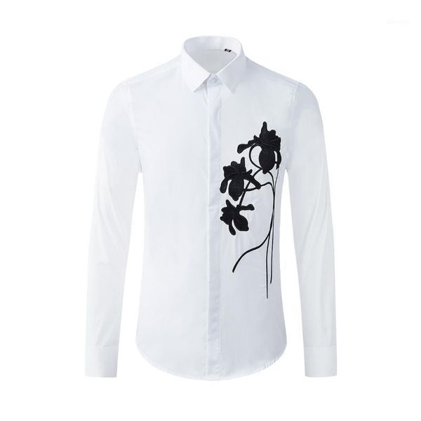 

2020 new arrival 100% cotton fashion style embroidery men long sleeve casual shirts size  l xl 2xl 3xl1, White;black