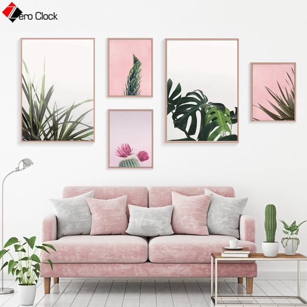 

paintings green leaves canvas painting botanical print eucalyptus poster pink wall art modern minimalist pictures for living room1
