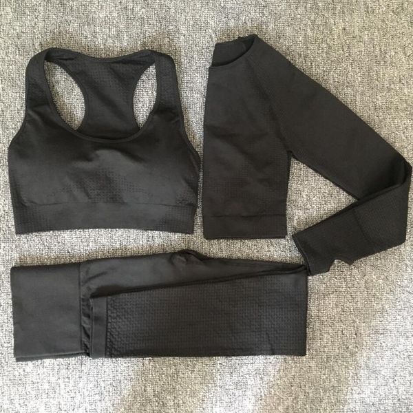 

yoga sets seamless leggings bra long sleeves shirt crop women running gym sportswear high waist fitness sports bra pant suit, White;red