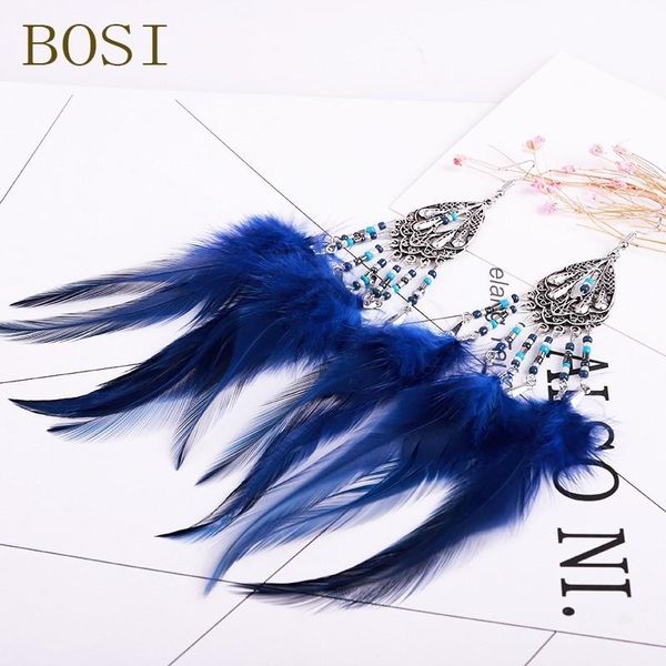 

feather earrings 2020 women tassel new bohemian statement dangle handmade fringe leaf earring long big korean fashion jewelry, Silver