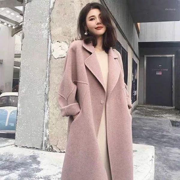 

2020 new tweed coat high-end temperament loose korean pink double faced tweed coat women's middle long over the knee1, Black