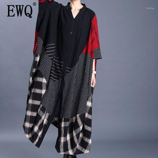 

ewq] 2020 spring summer new arrivals v-neck three quarter sleeve print pattern patchwork women casual loose windbreaker ay469011, Tan;black