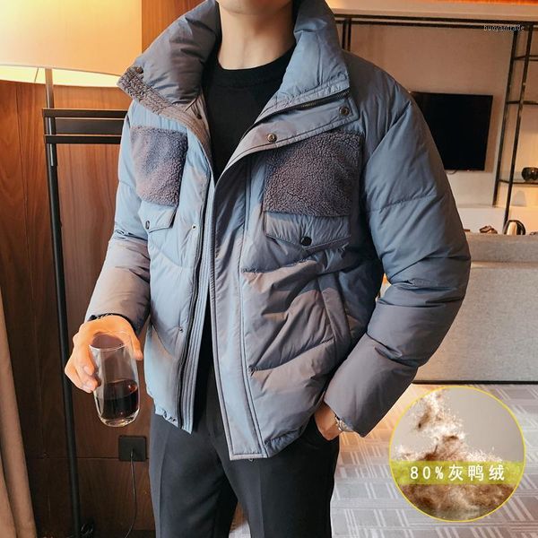 

men's down & parkas 2021 brand winter men jacket coat men's casual stand-collar fashion grey duck parka patchwork thick warm parka, Black