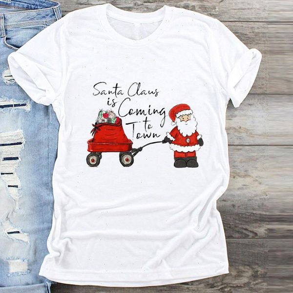 

women gift new year santa claus cartoon merry christmas print clothes graphic t shirt ladies female tshirts tee t shirt, White