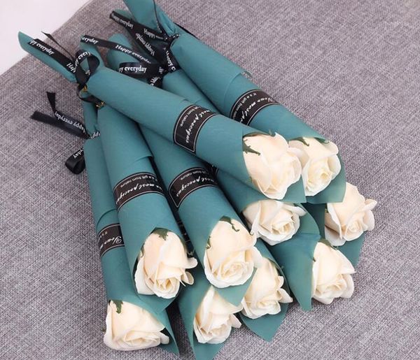 

artificial soap rose with craft paper package ribbon romantic soap flower for valentine's day wedding party decoration1