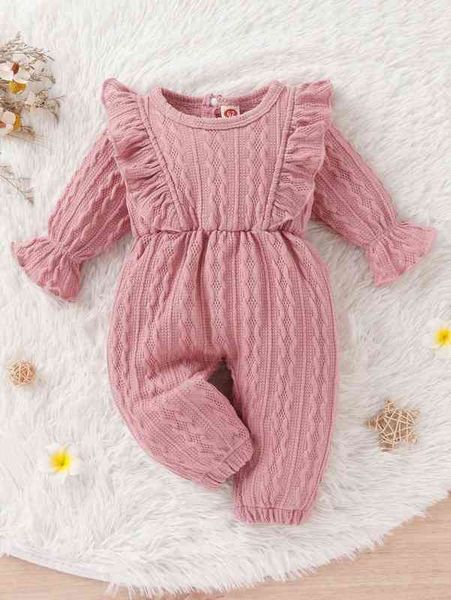 

baby flounce sleeve ruffle trim jumpsuit she, Blue