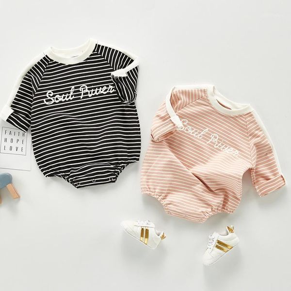 

korean style baby boys girl stripe bodysuits autumn newborn baby boys girl jumpsuit letter printing cotton long sleeve clothes1, Blue