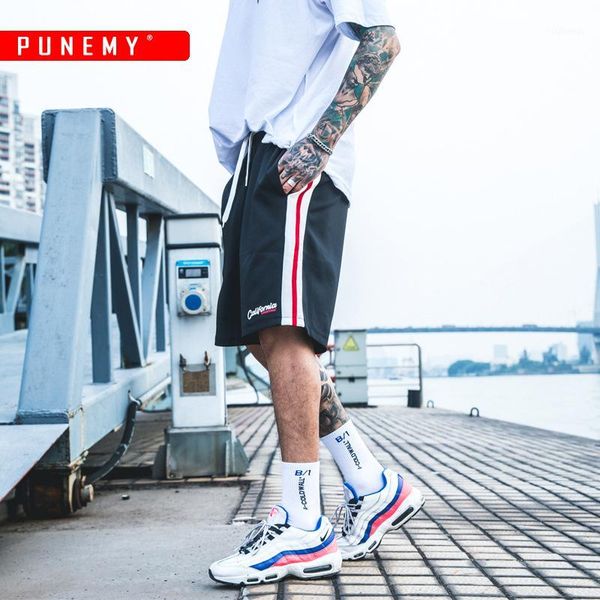 

patchwork side striped man's shorts brand cloth swag track hip hop skateboard short pants streetwear sweatpants male shorts1, White;black