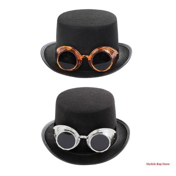 

steampunk gothic hat with detachable goggles carnival halloween jazz cap, Blue;gray