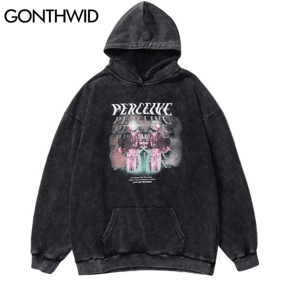 

gonthwid ultrabeam out the solar print distressed hoodies sweatshirts streetwear mens hip hop casual loose outwear 201113, Black