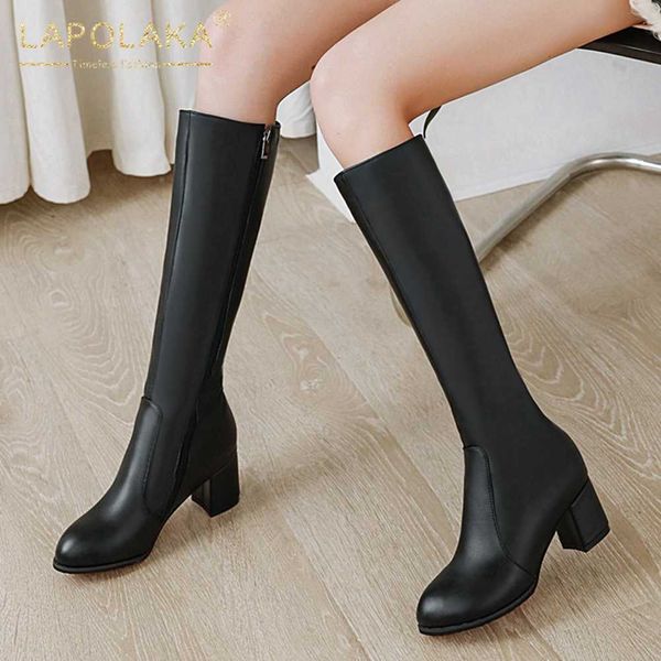 

boots lapolaka large sizes 48 square heels woman winter shoes female fashion knee high riding, Black