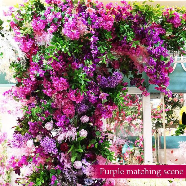 Flores decorativas grinaldas artificiais plantas falsas folhas diy decoração casamento pano de fundo acessórios em casa roxo