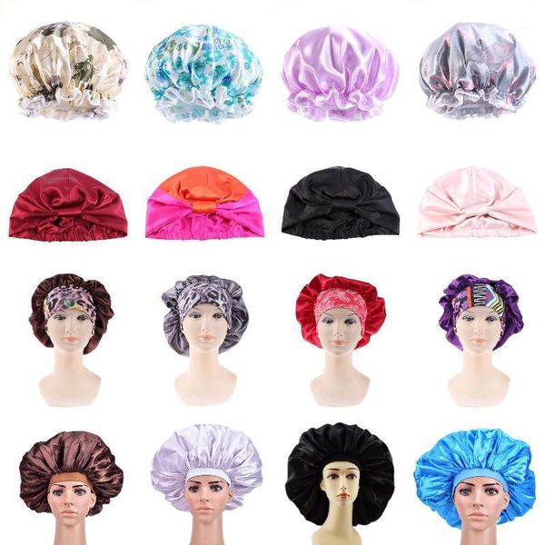 

women wide band shower sleep caps satin silk bonnet soft satin night sleep hat hair cap lady turban printing new in fashion1