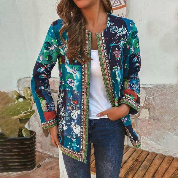 

vintage women's coats autumn new fashion print cardigan coat loose casual plus size 6xl overcoat, Black;brown