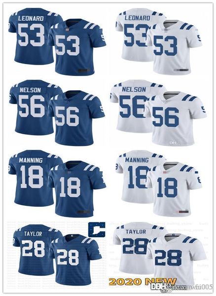 

mens womens youth indianapolis colts 56 quenton nelson 28 jonathan taylor 53 darius leonard 18 peyton manning football jerseys, Black;red