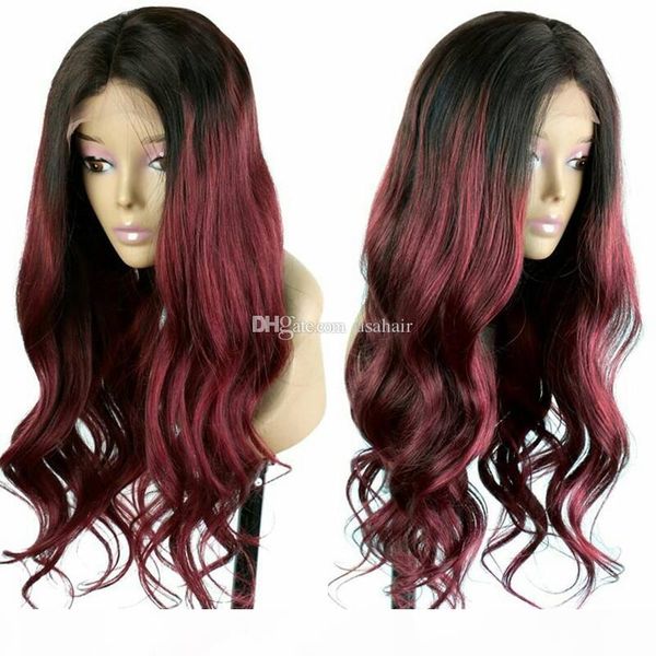 

1b 99j ombre человеческих волос парики с ребенком волос 9а pre щипковые полный парики шнурка черный женщины бразильского виргинские человече, Black;brown