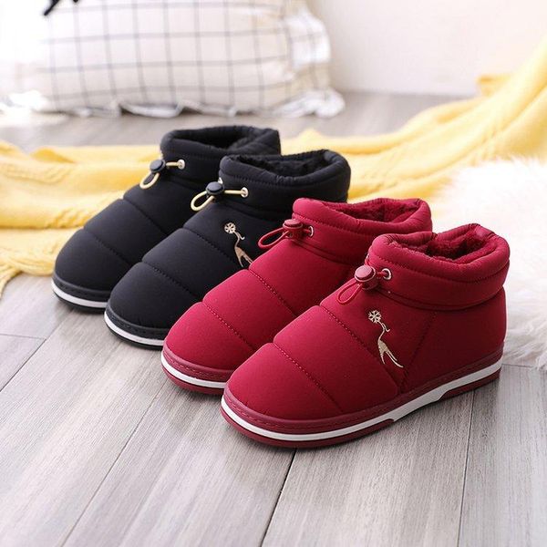 

winter zipper ankle boots women snow boots solid plush home shoes for women slip on casual booties ladies with fur botas mujer, Black