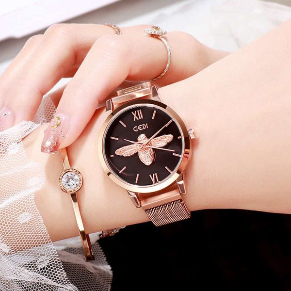 

watch, tiktok, waterproof lady little gedi, bee magnet milan strap watch female vibrato, Slivery;brown