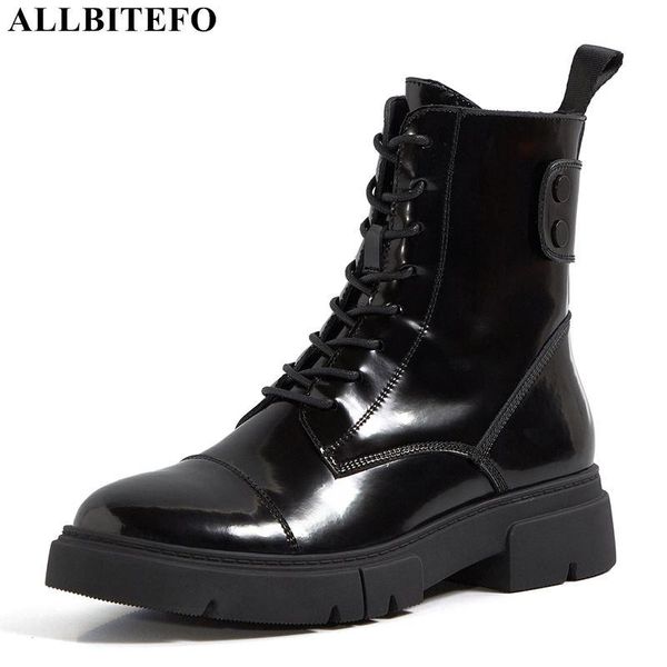 

allbitefo thick heels genuine leather high heels ankle boots for women high autumn women heel shoes boots girls shoes, Black