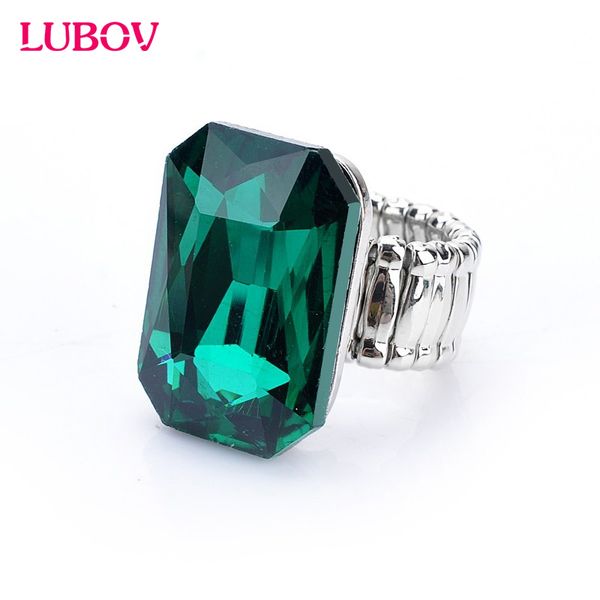 

personality elegant big ring for women 7 colors big glass stone fashion elastic stretch finger rings jewelry christmas gift 2020, Golden;silver