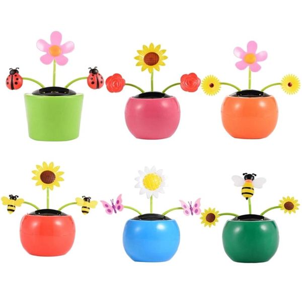 6pc Auto Dekoration Solar Powered Tanzen Blume Schwingen Animierte Tänzerin Sonnenblume Auto Lustige Spielzeug Ornamente Random224y