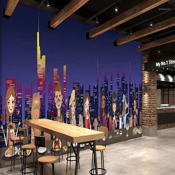 

drop shipping p wallpaper european cartoon characters mural bar restaurant background wallpaper city night mural1