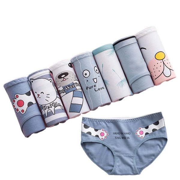 

7 pcs/set women's cotton panties print breathable briefs girls soft panty underwear female intimates for women lingeries, Black;pink